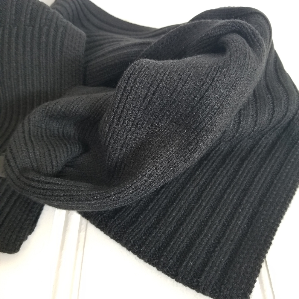 All Saints Winter Scarf Black Ribbed Wool Blend Winter Unisex Mens Accessory - Picture 4 of 14